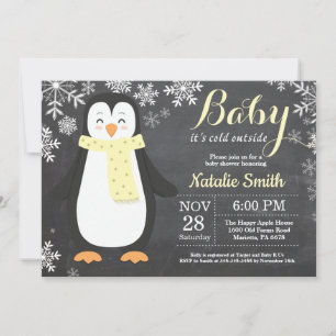 Baby, es ist kalt draußen Pinguin Gelb Baby Shower Einladung