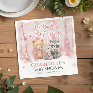 Baby, es ist kalt draußen Pink Forest Baby Shower Serviette