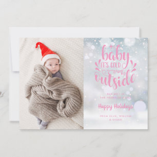 Baby, es ist kalt draußen Pink Girl Holiday Geburt Ankündigung