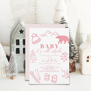 Baby Es ist kalt draußen pink Girl Ski Baby Dusche Einladung