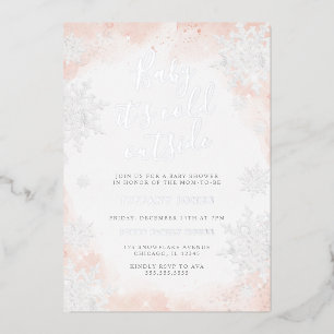 Baby, es ist kalt draußen Pink Silber Baby Shower Folieneinladung