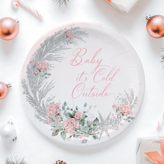 Baby, es ist kalt draußen Pink Winter  Pappteller (Von Creator hochgeladen)