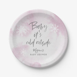 Baby Es ist kalt draußen, rosa Aquarelldusche Pappteller