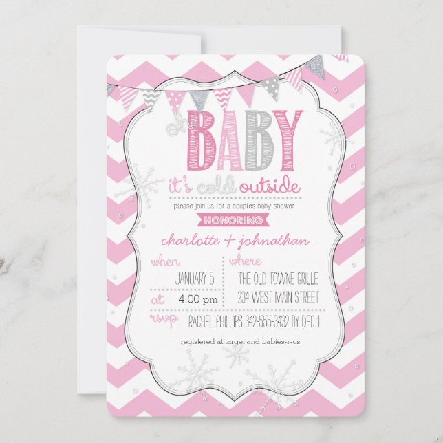 Baby Es ist kalt draußen rosa Paare Dusche einlade Einladung (Vorderseite)