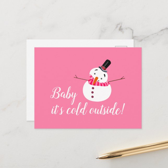 Baby Es ist kalt draußen, rosa Schneemann Postkarte (Vorderseite/Rückseite Beispiel)