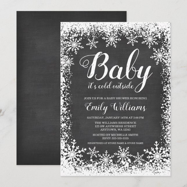 Baby Es ist kalt draußen Schnee Winter Baby Dusche Einladung (Vorne/Hinten)