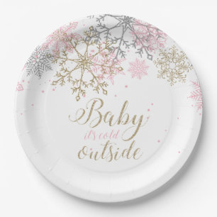 Baby, es ist kalt draußen Schneeblume Baby Shower  Pappteller