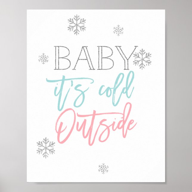 Baby Es ist kalt draußen | Silberner Glitzer Blau  Poster (Vorne)