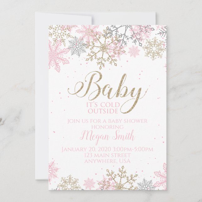 Baby Es ist kalt draußen Snowflake Babydusche Einladung (Vorderseite)