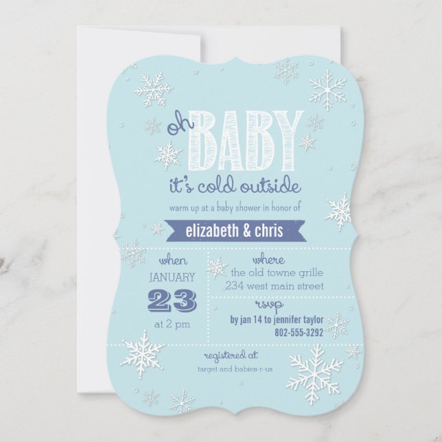 Baby Es ist kalt draußen Snowflake Babydusche Einladung (Vorderseite)