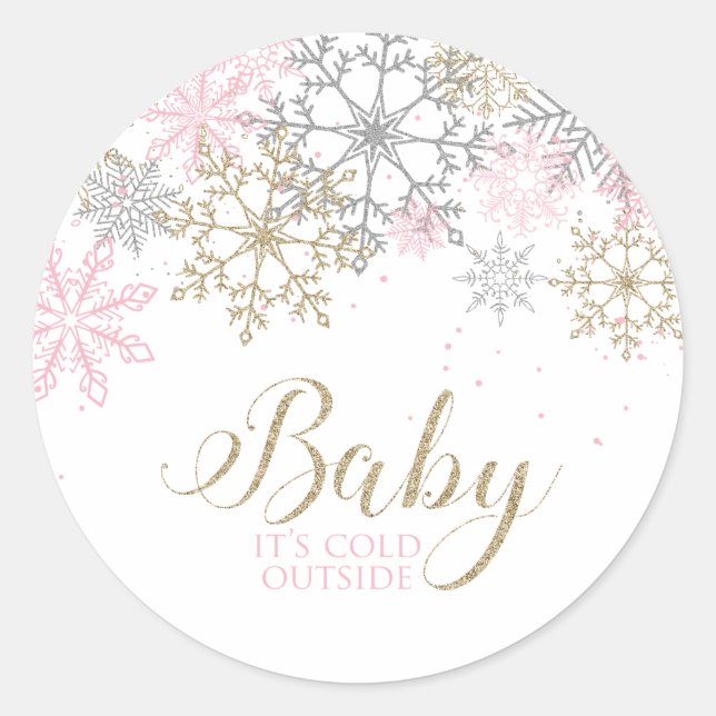 Baby Es ist kalt draußen Snowflake Babydusche Runder Aufkleber (Vorderseite)