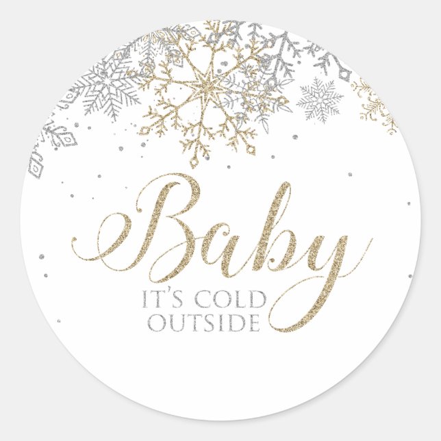 Baby Es ist kalt draußen Snowflake Babydusche Runder Aufkleber (Vorderseite)