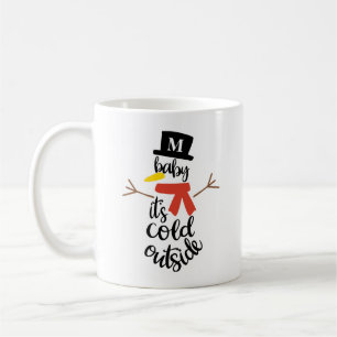 Baby Es ist kalt draußen Snowman mit anfänglichem  Kaffeetasse