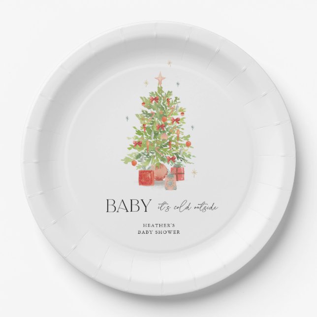 Baby Es ist kalt draußen Weihnachtsdusche Pappteller (Vorderseite)