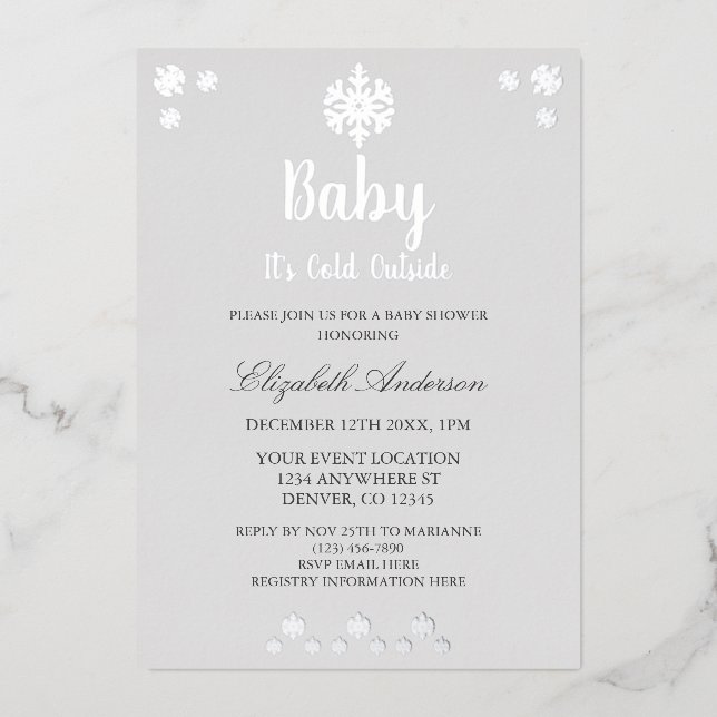 Baby Es ist kalt draußen Winter Baby Dusche Folieneinladung (Vorderseite)