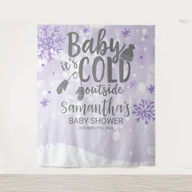 Baby Es ist kalt draußen Winter Baby Dusche Hinter Wandteppich (Vorderseite)