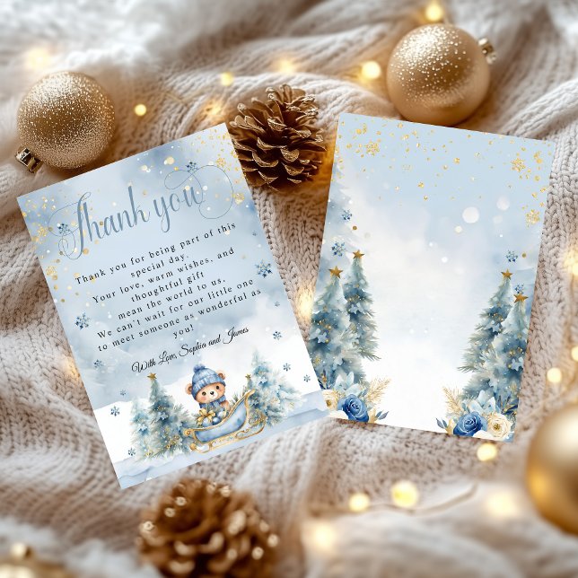 Baby Es ist kalt draußen Winter Bear Blue Gold Dankeskarte (Von Creator hochgeladen)