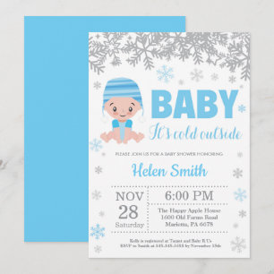 Baby, es ist kalt draußen Winter Blau Junge Baby-P Einladung