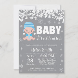 Baby, es ist kalt draußen Winter Blau Junge Baby-P Einladung