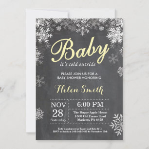 Baby, es ist kalt draußen Winter Gelb Baby-Party Einladung