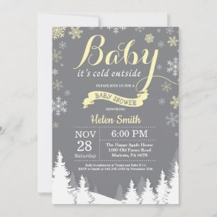 Baby, es ist kalt draußen Winter Gelb Baby-Party Einladung