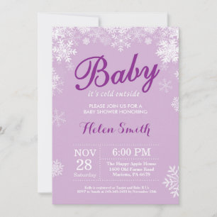 Baby, es ist kalt draußen Winter Lila Baby-Party Einladung