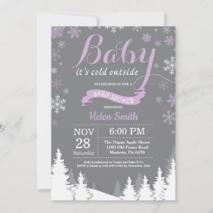 Baby, es ist kalt draußen Winter-Lila-Baby-Party Einladung