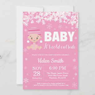 Baby, es ist kalt draußen Winter Rosa Mädchen Baby Einladung
