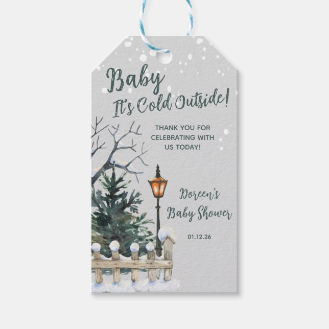 Baby Es ist kalt draußen, Winter Themed Baby Dusch Geschenkanhänger (Vorderseite)