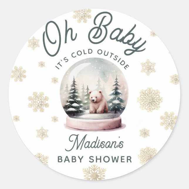 Baby Es ist kalt draußen Winterschneedusche Runder Aufkleber (Vorderseite)