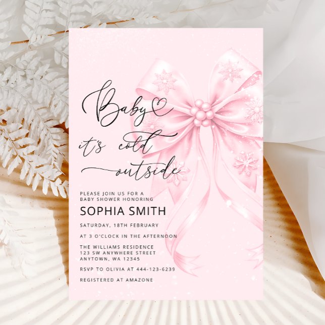 Baby es ist kalt im Freien Pink Bow Babydusche Einladung (Von Creator hochgeladen)