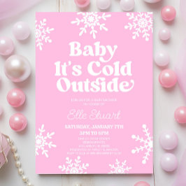 Baby Es ist kalt im Freien Pink Snowflake Babydusc Einladung
