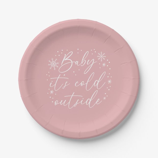 Baby Es ist kalt im Freien Pink Snowflake Babydusc Pappteller (Vorderseite)