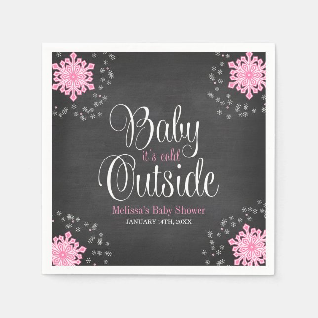 Baby Es ist kalt im Freien Rosa Schneeflocken Baby Serviette (Vorderseite)