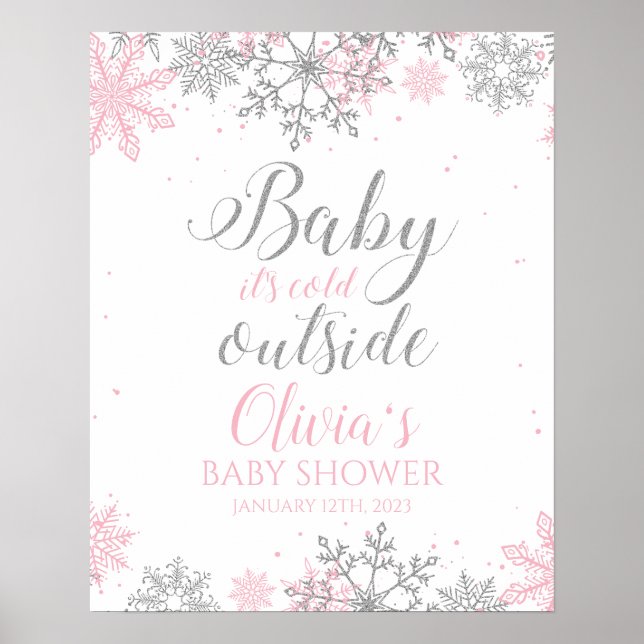 Baby Es ist kalt im Freien rosa SilberBaby-Dusche Poster (Vorne)