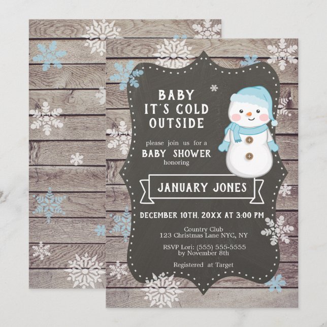 Baby Es ist kalt Outside Baby Dusche, Snowman Einladung (Vorne/Hinten)