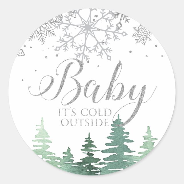 Baby Es ist kalt Outside Schneeflocken und Bäume Runder Aufkleber (Vorderseite)