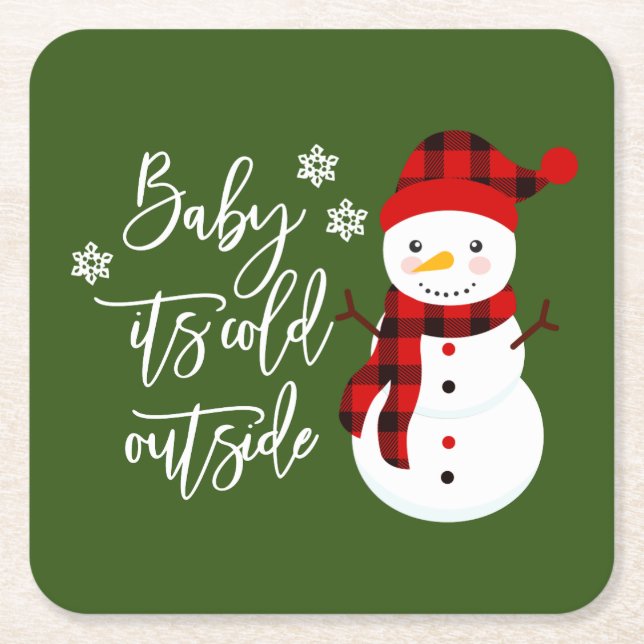 Baby Es ist kalt vor Schneemannwein Weihnachten Rechteckiger Pappuntersetzer (Vorderseite)