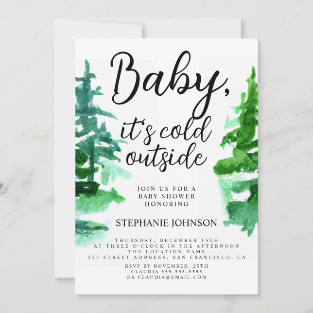 Baby, es ist kalte Outside Winter Forest Baby Dusc Einladung (Vorderseite)