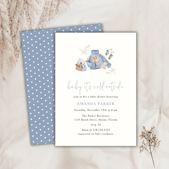 Baby Es ist kalte Outside Winter Kleidung Babydusc Einladung (Baby It's Cold Outside Winter Clothes Baby Shower Invitation)