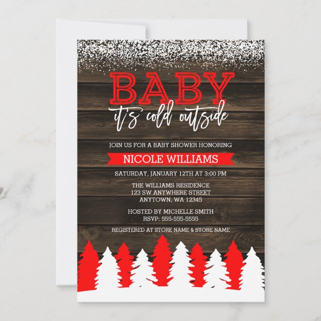 Baby Es ist kalte Outside Winter Schnee Red Baby D Einladung (Vorderseite)