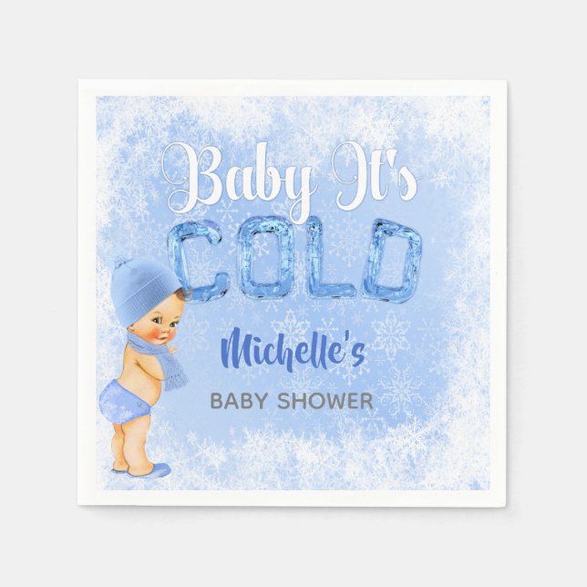 Baby Es ist kalter Winter Snowflake Blue Boy Dusch Serviette (Vorderseite)