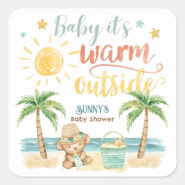 Baby, es ist warm draußen Tropische Strand-Babypar Quadratischer Aufkleber