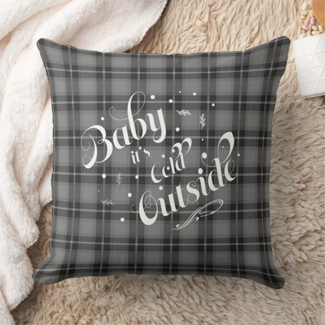 Baby es kalt Outside Gray Kariert Holiday Modern Kissen (Decke)