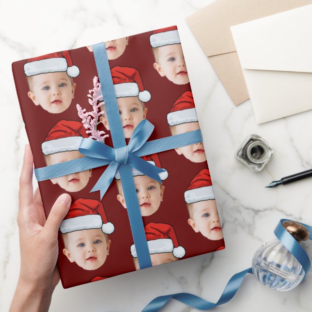 Baby Face Funny Custom Foto Weihnachtsmannmütze We Geschenkpapier (Schenken)