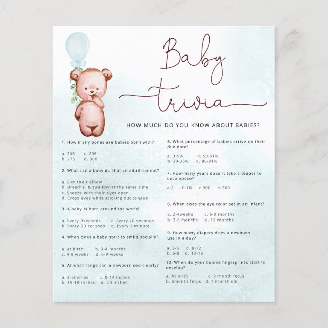 Baby Facts Trivia Game Baby Shower Teddy Bear (Vorderseite)