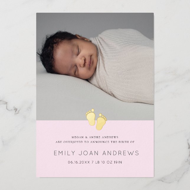 Baby Faire-part moderne bébé pied - fille (Recto)