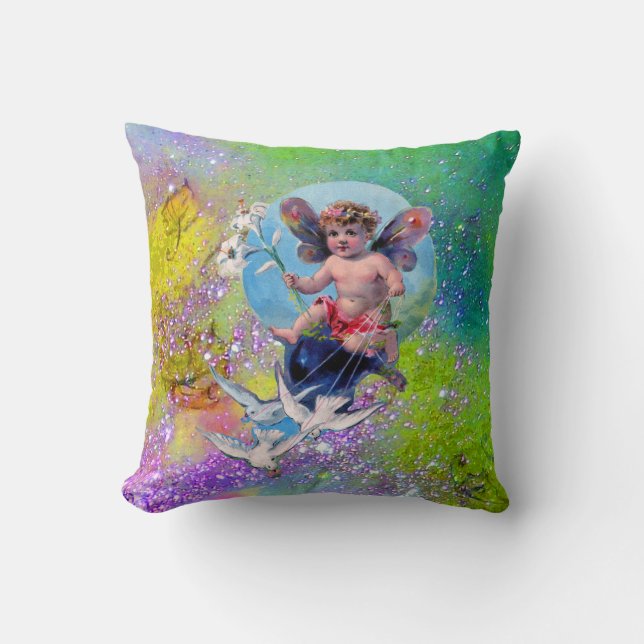 BABY FAIRY, DOVES GRÜNE LILA GLITZERN Babydusche Kissen (Vorderseite)