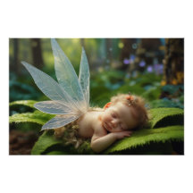 Baby Fairy in Magic Forest Glossy Poster