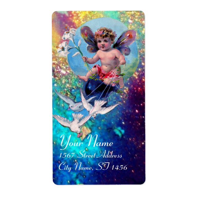 BABY FAIRY MIT HUNDEN IN GLITZERN, blaugrünes Gold (Vorne)